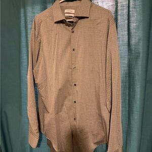 Calvin Klein Long-Sleeve Checked Dress Shirt - Light Gray